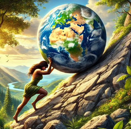 Female sysiphos pushuing the earth