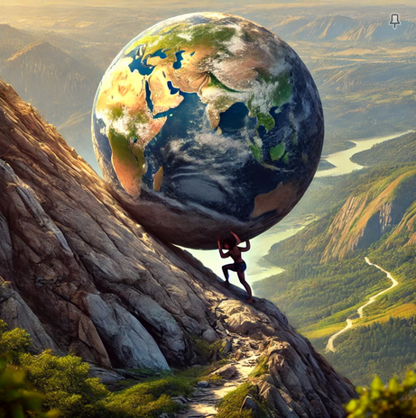 Female sysiphos pushuing the earth